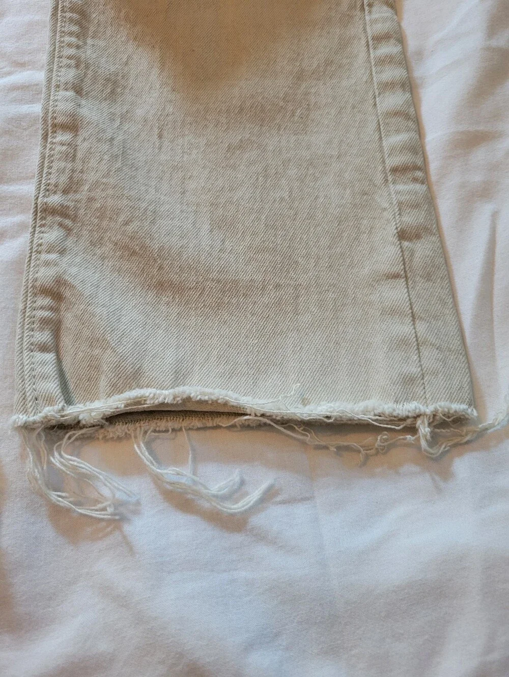 LOFT Frayed High Waisted Straight Crop Stone Cream Color Jeans 99% Cotton Sze 25